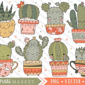 Niedliche Kaktus-Clipart-Bilder, Kawaii-Kaktus-Clip-Art, saftig Clipart Designs, digitale Briefmarken, von Hand gezeichnete Kaktus Designs kommerzielle Nutzung