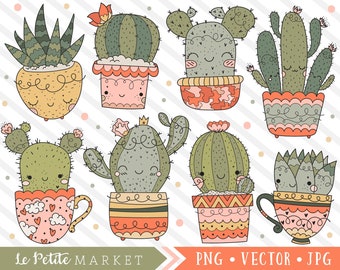 Cute Cactus Clipart Images, Kawaii Cactus Clip Art, Succulent Clipart Designs, Digital Stamps, Hand Drawn Cactus Designs Commercial Use