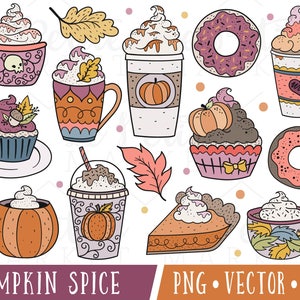 Cute Pumpkin Spice Clipart Images, Pumpkin Spice Latte Clipart, Hand Drawn Clipart, Cute Autumn Coffee Clipart, Pumpkin Spice PNG