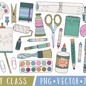 Art Supplies Clipart, Art Class Clip Art, Clipart for Teachers, Commercial Use Clipart, Classroom Clipart, School Supplies Clipart PNG