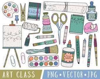 Art Supplies Clipart, Art Class Clip Art, Clipart for Teachers, Commercial Use Clipart, Classroom Clipart, School Supplies Clipart PNG