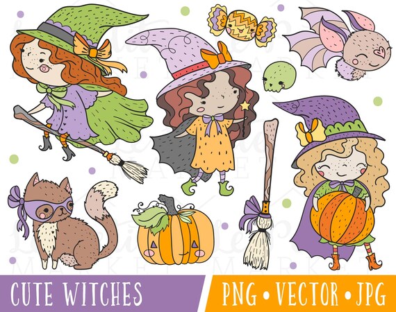 Cute Witch Clipart Images, Cute Witch Clip Art, Doodle Halloween Clipart, Halloween Illustrations, Cute Halloween Witches Clip Art PNG