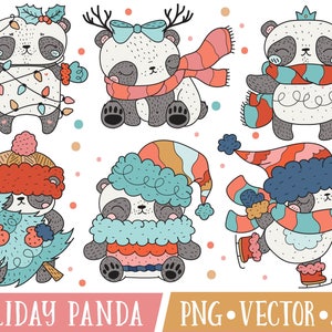 Imagens de clipart de urso panda de Natal fofo, clipart de panda de feriado fofo, clipart de panda kawaii, clipart de animais de Natal, clipart de Natal