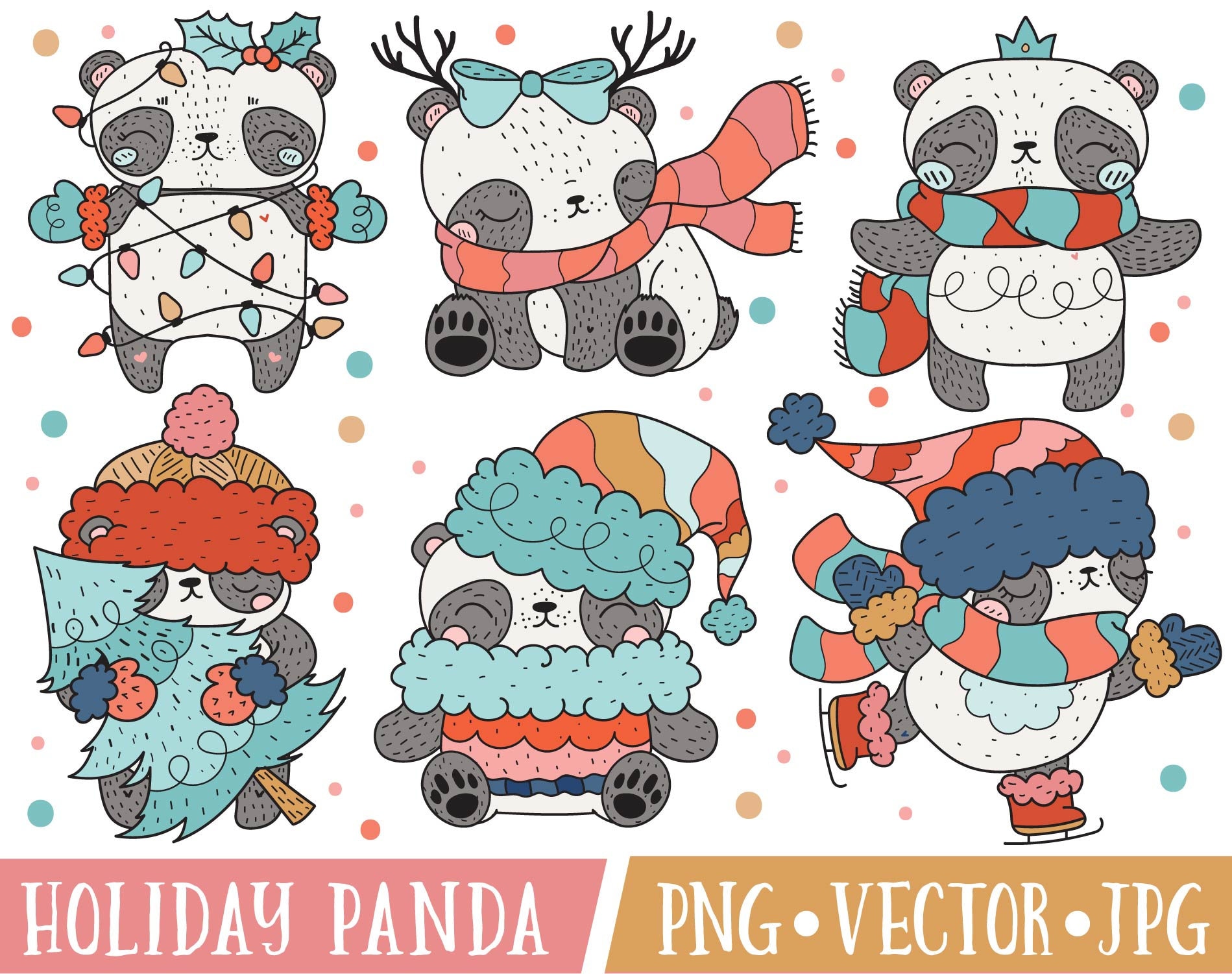 Cute Pandas Clip Art, Panda Clip Art, Panda Clipart, Cute Panda Clipart,  Kawaii Panda, Kawaii Clipart - pnd01