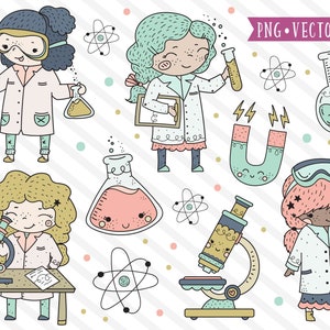 Cute Science Girl Clipart, STEM Clipart, Stem Girls Clip Art, Black Girls, Chemistry, School Girls Clipart, Science Clipart, Microscope