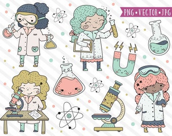 Cute Science Girl Clipart, STEM Clipart, Stem Girls Clip Art, Black Girls, Chemistry, School Girls Clipart, Science Clipart, Microscope