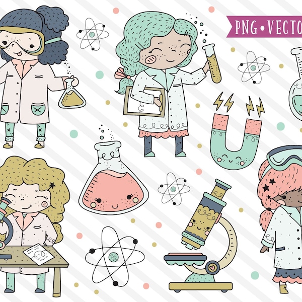 Cute Science Girl Clipart, STEM Clipart, Stem Girls Clip Art, Black Girls, Chemistry, School Girls Clipart, Science Clipart, Microscope