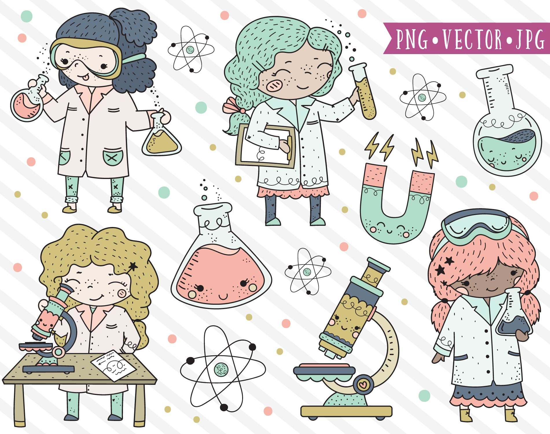 Cute Science Girl Clipart, STEM Clipart, Stem Girls Clip Art, Black Girls,  Chemistry, School Girls Clipart, Science Clipart, Microscope