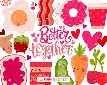 Better Together png, Valentine Illustrations, Peas and Carrots, Eggs and Bacon, Coffee and Donuts clipart, Hello Valentine, Funny Valentine