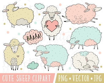 Cute Sheep Clipart Images, Cute Farm Animals Clipart, Sheep Illustration Set, Premium Clipart, Sheep Clip Art, Counting Sheep Clipart PNG