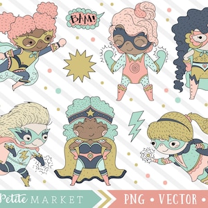 Superheld Mädchen Clipart, Super-Helden Clipart, Clipart für Lehrer, Superheld digitale Briefmarken, kommerzielle Nutzung PNG, Comic-Buch-Clipart-Datei