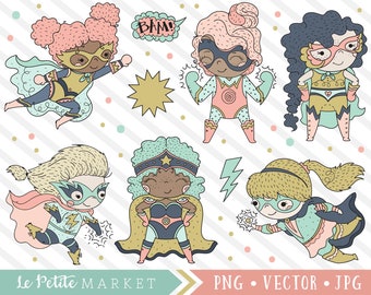 Superhero Girls Clipart, Super Hero Clipart, Clipart for Teachers, Superhero Digital Stamps, Commercial Use Clipart, Comic Book Clipart PNG