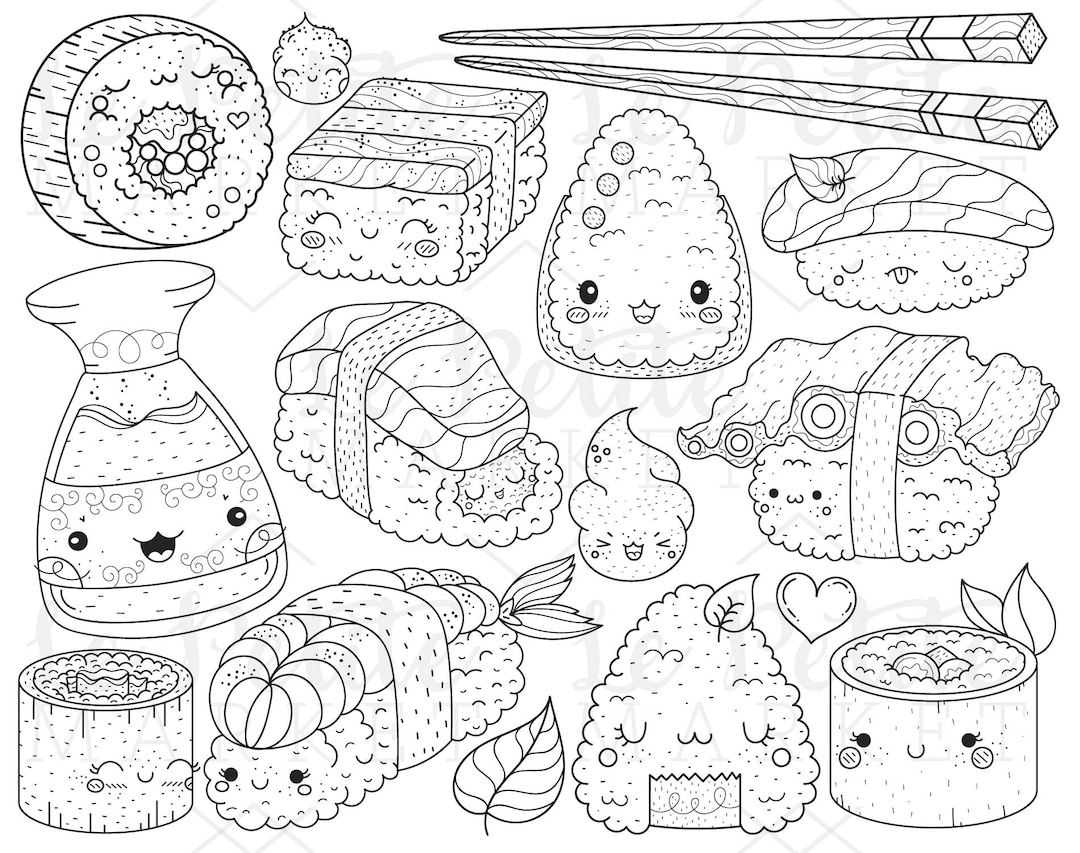 Kawaii Essen ClipArt Sushi digitale Briefmarken Stäbchen - Etsy Schweiz