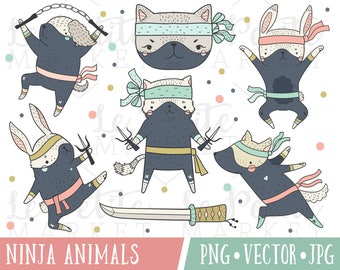 Animal Ninja Clipart Images, Ninja Girl Party, Ninja Dog, Ninja Cat Clipart, Ninja Rabbit Clipart, Cute Ninja Boys, Cute Ninja Girls