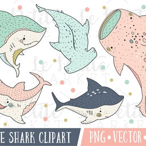 Girl Shark Clipart Images, Premium Clipart, Cute Shark Illustrations, Cute Shark Clip Art, Cute Marine Clipart, Commercial Use Clipart