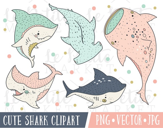 Girl Shark Clipart Images, Premium Clipart, Cute Shark Illustrations, Cute Shark Clip Art, Cute Marine Clipart, Commercial Use Clipart