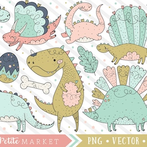 Cute Dinosaur Clipart, Dinosaur Digital Clip Art, Dinosaur Designs, Pink and Mint, Dinosaur Party Graphics, Dinosaur Cartoons Download PNG