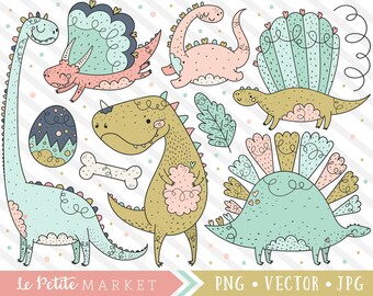 Cute Dinosaur Clipart, Dinosaur Digital Clip Art, Dinosaur Designs, Pink and Mint, Dinosaur Party Graphics, Dinosaur Cartoons Download PNG