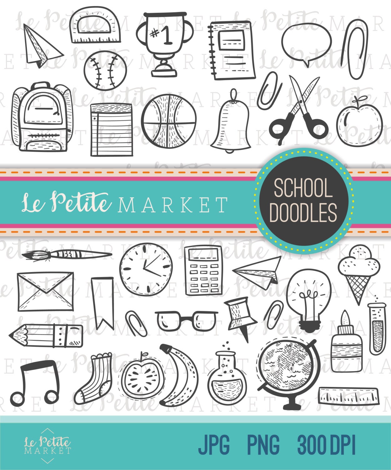 Hand Drawn School Doodles Back To School Clipart School Etsy