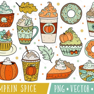 Cute Pumpkin Spice Clipart Images, Pumpkin Spice Latte Clipart, Hand Drawn Clipart, Cute Autumn Coffee Clipart, Fall Pumpkin Spice Clipart