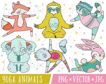 Yoga Clipart Animals, Animals Doing Yoga Clipart, Kawaii Yoga Clip Art, Cute Fitness Clipart, Yoga Illustrations, Yoga Cat Clipart