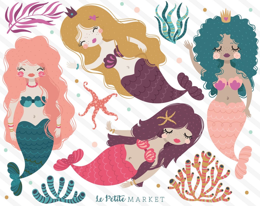 Mermaid Clipart Images, Pretty Mermaid Clip Art Illustrations, Mermaid