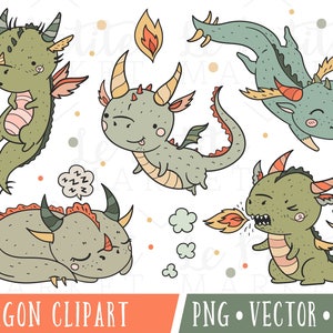 Cute Dragon Clipart Set, Clipart Dragons, Kawaii Dragon Clipart, Dragon Clip Art, Dragon Illustrations, Woodland Dragons, Dragon PNG