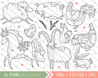 Farm Animals Clipart Set, Farm Animals Digital Stamps, Cute Farm Illustrations, Horse Clip Art, Cute Pig, Cute Sheep, Chicken Clipart Images