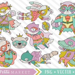 Superhero Animals Clipart Images, Cute Superhero Illustration Set, Clip Art Superhero Designs Art, Vector Clipart PNG Commercial Use Fox