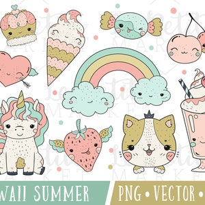 Kawaii Clipart for Planner Stickers, Digital Sticker Set, Kawaii Food Clipart Images, Kawaii Summer Clipart, Kawaii Ice Cream Clipart Images