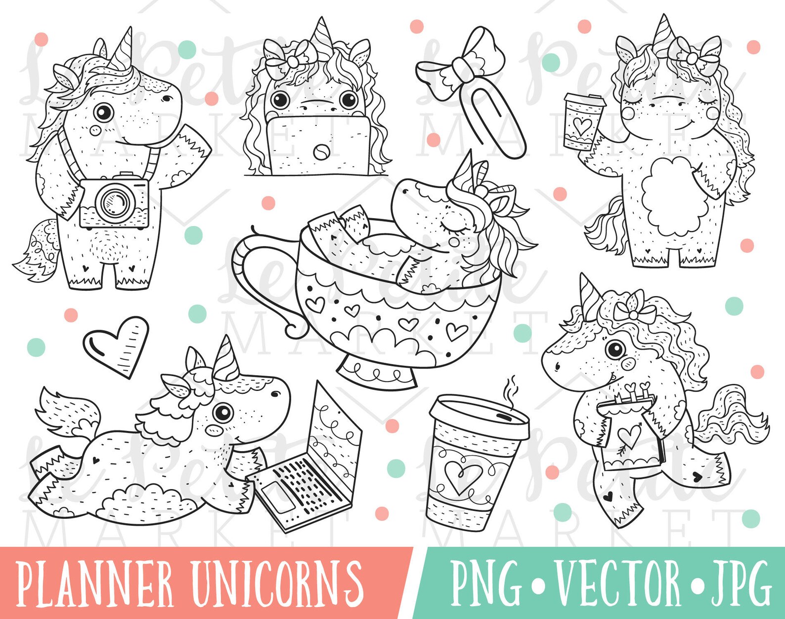 Hand Drawn Planner Unicorn Clipart Images, Planner Clipart Unicorns ...