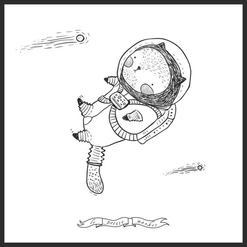 Hand Drawn Cute Astronaut Cat Clipart, Space Clip Art, Kitten Clipart, Illustrated Digital Clipart for Instant Download, Cute Kawaii Science image 3