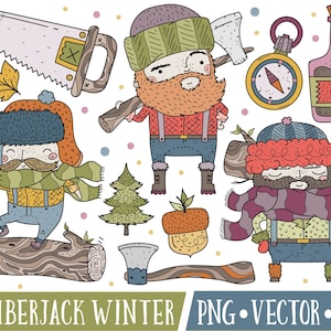 Winter Lumberjack Clipart Images, Lumberjack Clip Art, Holiday Lumberjack Illustrations, Cute Winter Wilderness Clipart Commercial Use
