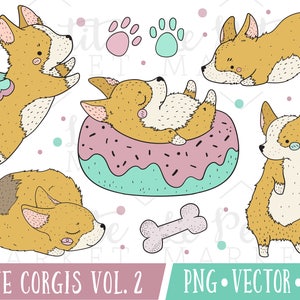 Schattig Corgi clipartafbeeldingen, Cute Welsh Corgi in verschillende poses, Corgi afbeelding instellen, Kawaii Corgis, Kawaii hond Clipart, Britse Clipart