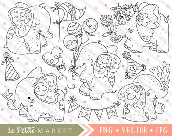 Elephant Clipart Images, Cute Baby Elephant Clip Art, Elephant Illustrations, Nursery Clipart, Cute Baby Animals, Digital Stamps Vector Line