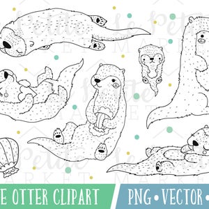 Cute Otter Digital Stamps, Cute Otter Clipart Images, Otter Illustrations, Digital Sea Otter PNG, Otter Vector, Printable Otter Sticker