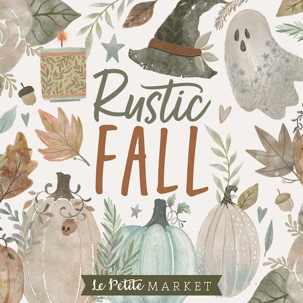 Rustic Fall Clipart Illustrations, Watercolor Autumn Pumpkin Clip Art, Witchy Spooky PNG, Ghost png, Country Fall Harvest Painted Clipart