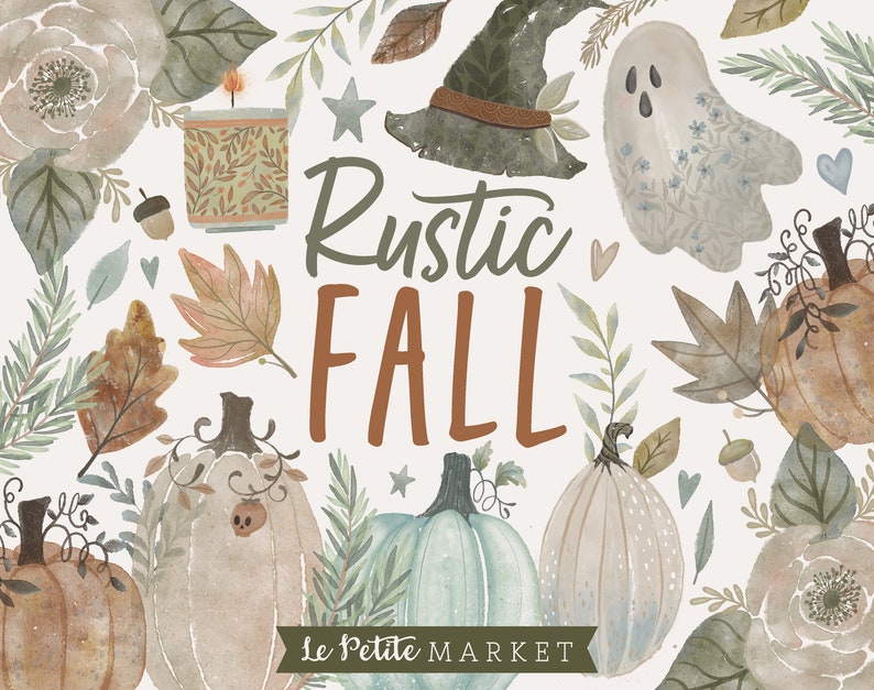 Rustic Fall Drawing Rustic Fall Clipart Illustrations, Watercolor Autumn Pumpkin Clip Art ...