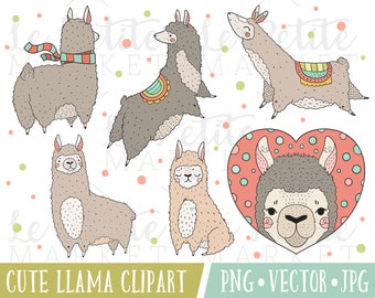 Cute Llama Clipart Set, Llama Graphics, Cute Llama Clip Art, Llama PNG, Llama Vector, Commercial Use Llama Illustrations, Alpaca Clipart