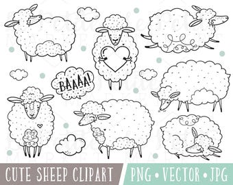 Cute Sheep Clipart Images, Cute Sheep Clip Art, Cute Lamb Clipart Set, Cute Lamb Clip Art, Sheep Illustrations, Sheep Digital Stamp Set