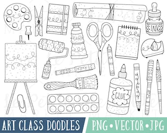 Art Class Doodles Clipart Images, Art Doodle Clipart, Painting Clipart, Clipart for Teachers, School Clipart Digital Stamps, Classroom PNG