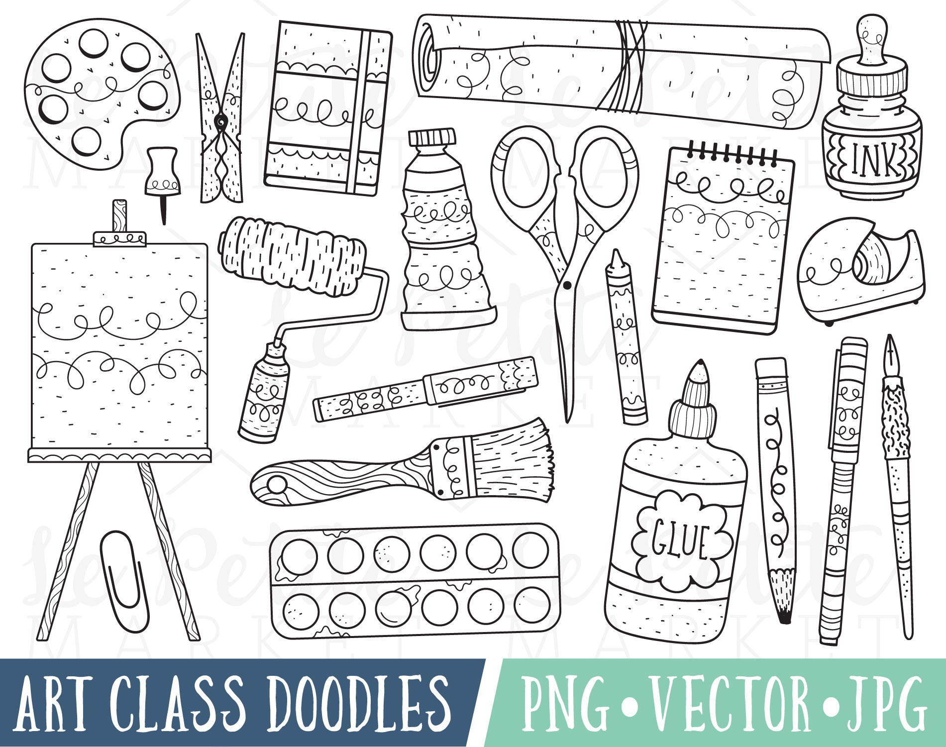 Art Class Doodles Clipart Images Art Doodle Clipart Painting Etsy