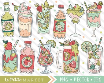 Summer Drinks Clipart Images, Drink Clip Art Illustrations, Health Food, Milkshake Clipart, Mixed Drinks, Martini Clipart, Lemonade Designs