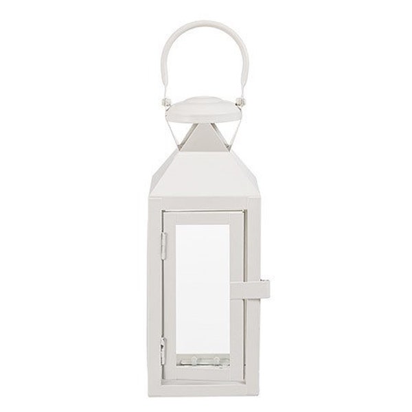Simple White Iron Lantern, 10.6 Inches Candle Lantern Centerpiece