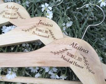 BRIDESMAID Hangers Personalized Custom Engraved Wood Hanger Bridesmaid gift set for the Female bridal party to photograph dresses & wedding