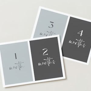 Baby Meilenstein Karten, Baby Monatskarten, druckbare Karten, digitaler Download, minimalistisch. Grau