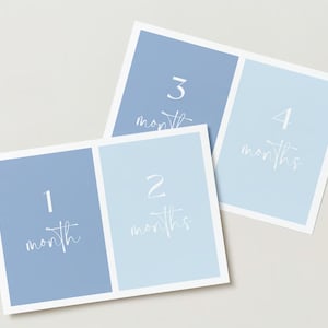 Cartes Baby Milestone, Cartes Mois Bébé, Cartes Imprimables, Téléchargement Numérique, Minimaliste. Bleu