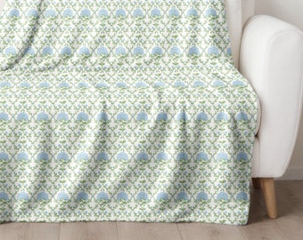 Preppy Dorm Blanket Blue and Green Hydrangea Throw Blanket College Dorm Bedding Sorority Room Throw Floral Dorm Décor