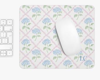 Custom Monogram Mousepad Preppy Desk Decor Hydrangea Mouse Pad Personalized College Girl Gift for Coworker First Job Gift Floral Office