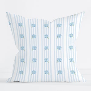 Blue Hydrangea Throw Pillow Grandmillennial Floral Home Decor